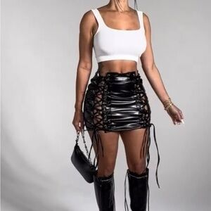 Black Lace-Up Mini Skirt